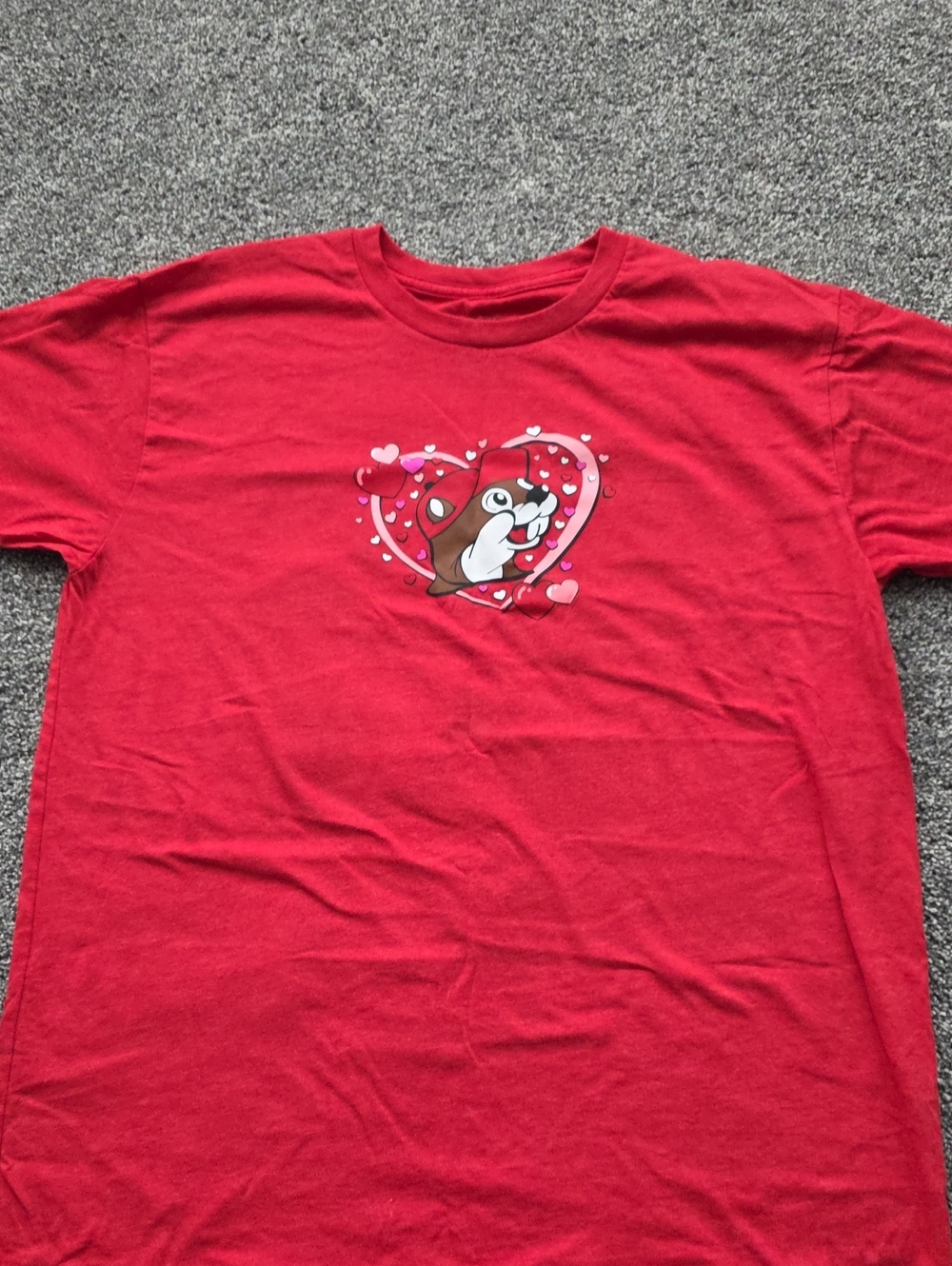 Men's Red Short Sleeve T-Shirt with Heart Character Graphic